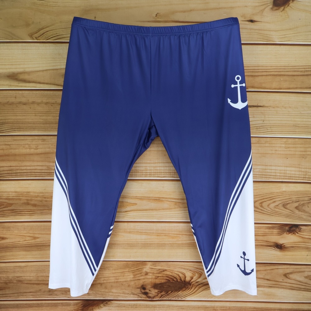 Zolucky Nautical Leggings Sweats Womens 4X Blue White Elastic‎ Waist Stretch NWT
